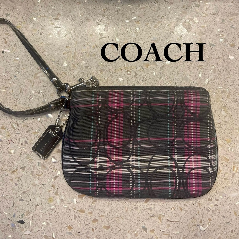 Coach Plaid Signature Wristlet